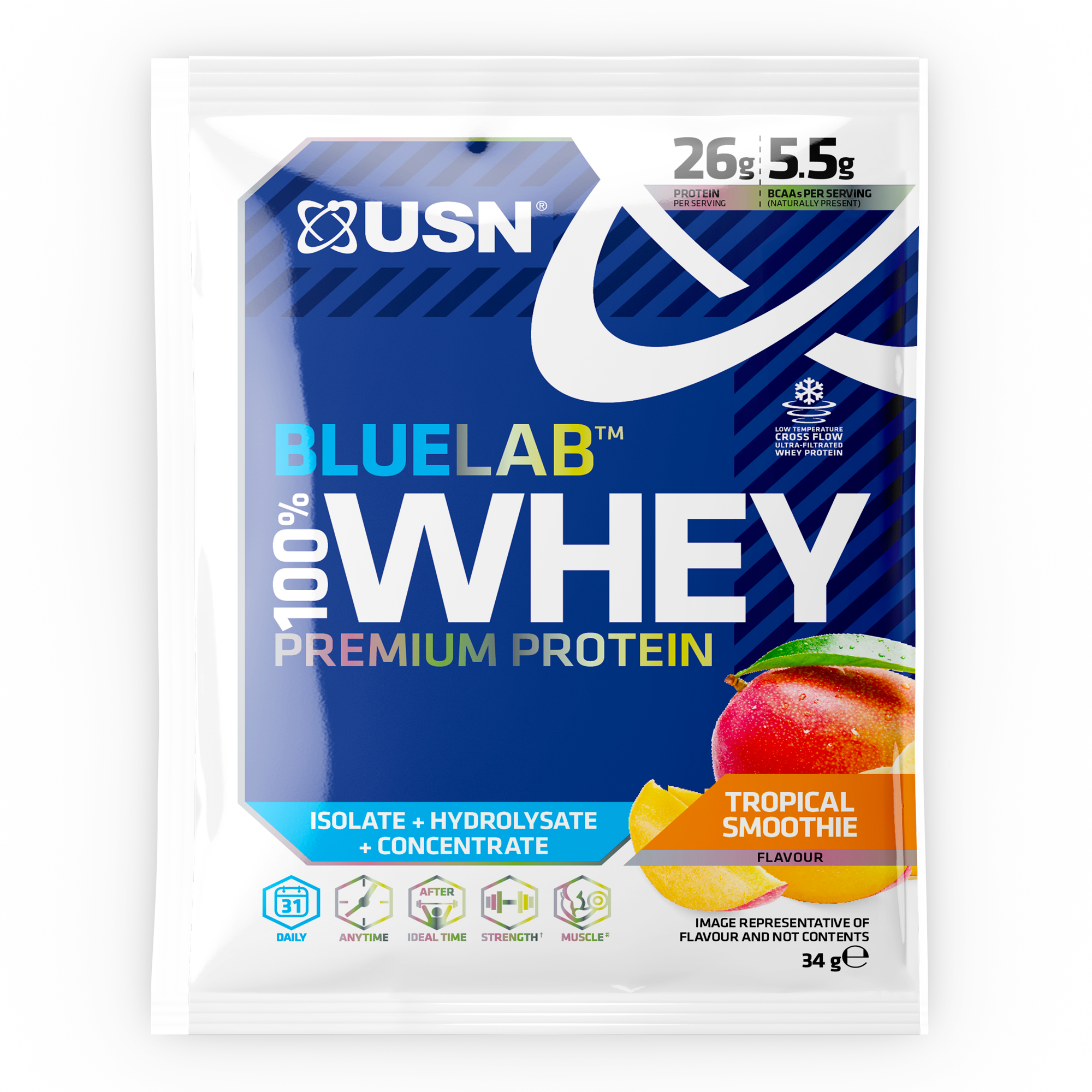 USN BlueLab 100 % Whey Protein Premium 34 g tropical smoothie