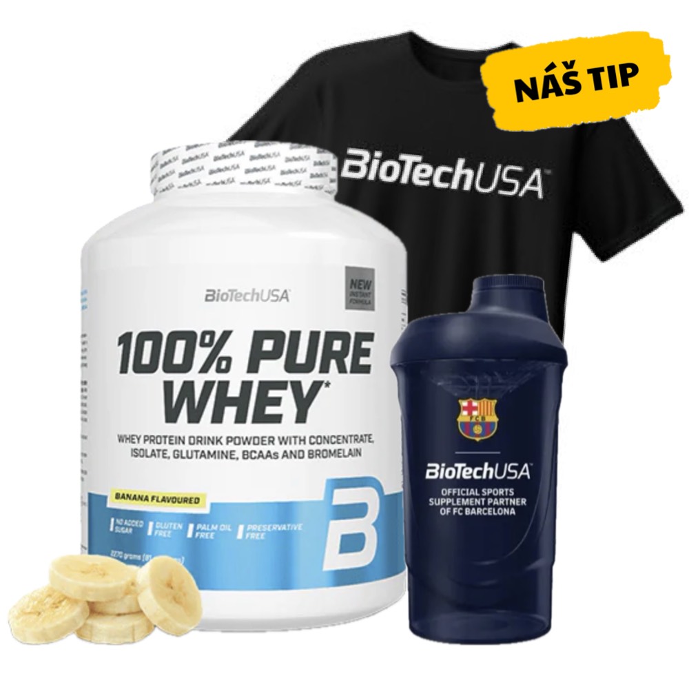 AKCE BioTech 100% Pure Whey 2270 g + ZDARMA Šejkr 600 ml + triko