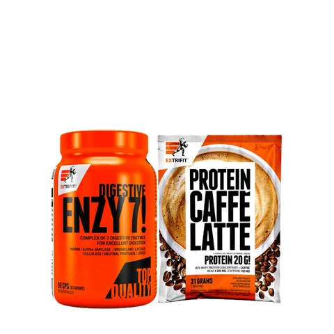 AKCE Extrifit Enzy 7! Digestive Enzymes 90 cps + ZDARMA Protein Caffe Latte 31 g