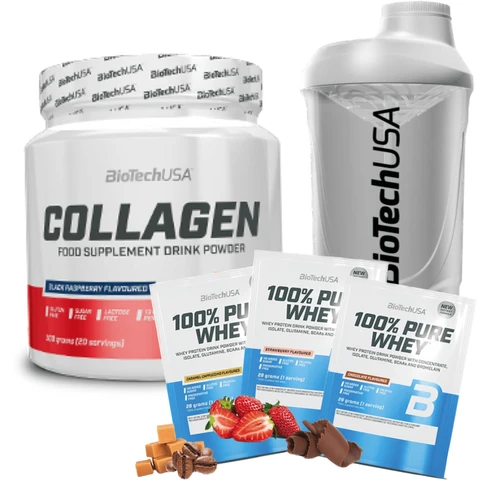 AKCE BioTech Collagen 300 g + ZDARMA Šejkr 600 ml + 3x vzorek 100% Pure Whey 28 g