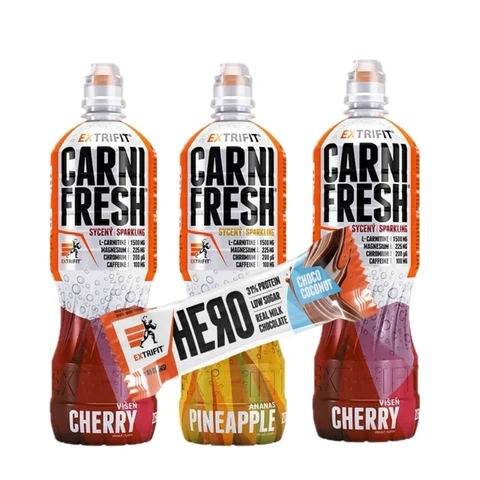 AKCE 3x Extrifit Carnifresh Sparkling with Caffeine 850ml + ZDARMA Hero Protein Bar 65g