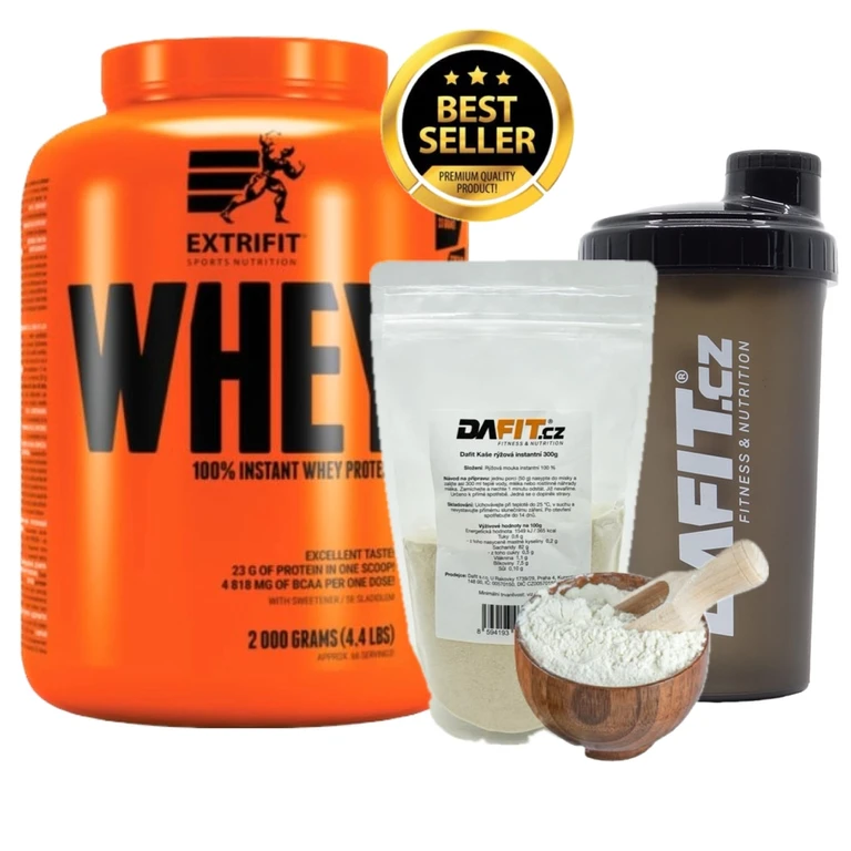 AKCE Extrifit 100% Whey Protein 2000 g + ZDARMA Dafit Kaše rýžová 300 g + Šejkr 700 ml