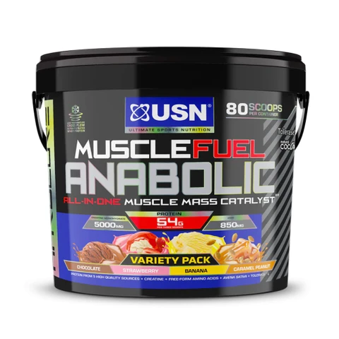 USN Muscle Fuel 4000 g variety pack (čokoláda , jahoda , banán a arašídy s karamelem)