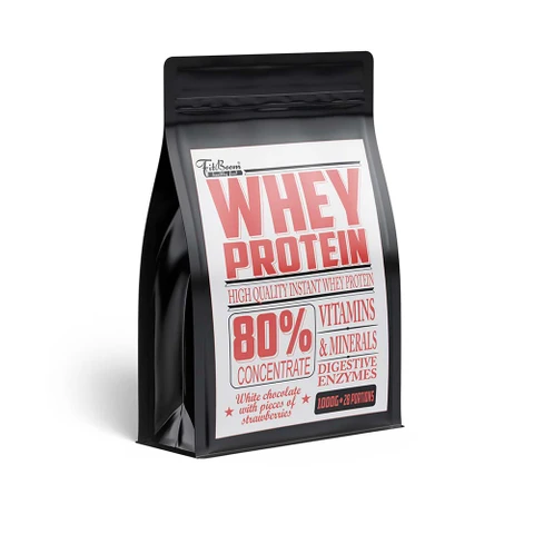 FitBoom® Whey Protein 80 % 1000 g bílá čokoláda s jahodami