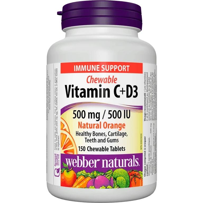 Webber Naturals Vitamin C+D3 500 mg/500 IU 200 tbl natural orange