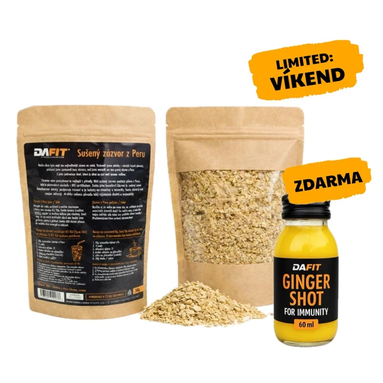 AKCE Dafit Ginger Sušený Zázvor z Peru 50 g + ZDARMA Ginger Shot For Immunity 60 ml