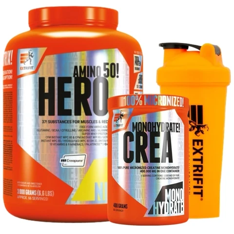 AKCE Extrifit Hero 3000 g + ZDARMA Crea Monohydrate 400 g + Šejkr 600 ml