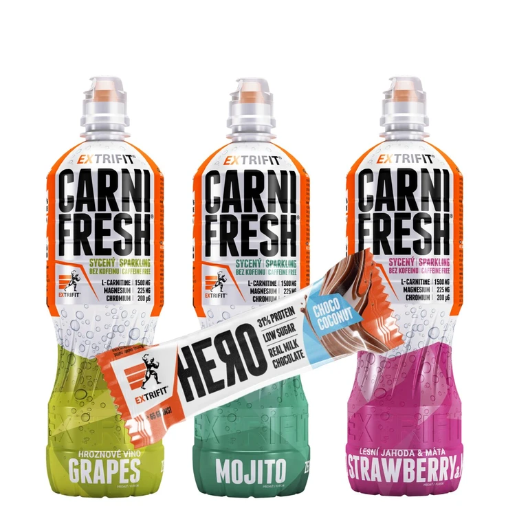 Special Offer Extrifit Carnifresh Sparkling Caffeine free 850ml+FREE Hero Protein Bar 65g