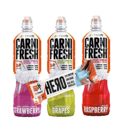 AKCE 3x Extrifit Carnifresh Sparkling Caffeine free 850 ml + ZDARMA Hero Protein Bar 65 g