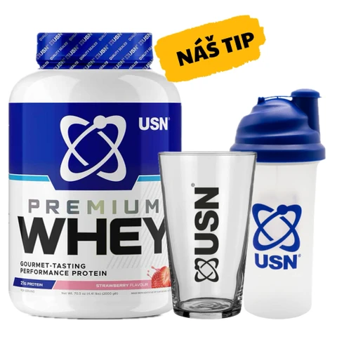 AKCE USN Whey+ Premium Protein 2000 g + ZDARMA Šejkr 750 ml + Sklenice 500 ml
