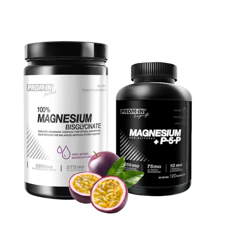AKCE Prom-In 100% Magnesium Bisglycinate 360 g maracuja + ZDARMA Magnesium+P5P 120 cps
