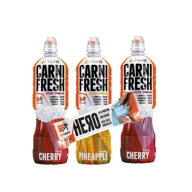 AKCE 3x Extrifit Carnifresh Sparkling with Caffeine 850ml + ZDARMA Hero Protein Bar 65g