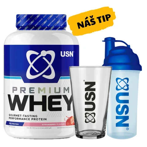 Special Offer USN Whey+ Premium Protein 2000 g + FREE Shaker 750 ml + Glass 500 ml