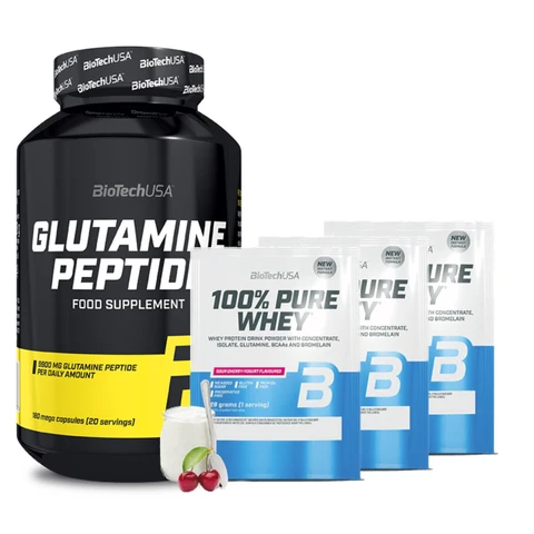 Special Offer BioTech Glutamine Peptide 180 cps + FREE 3x 100% Pure Whey 28 g