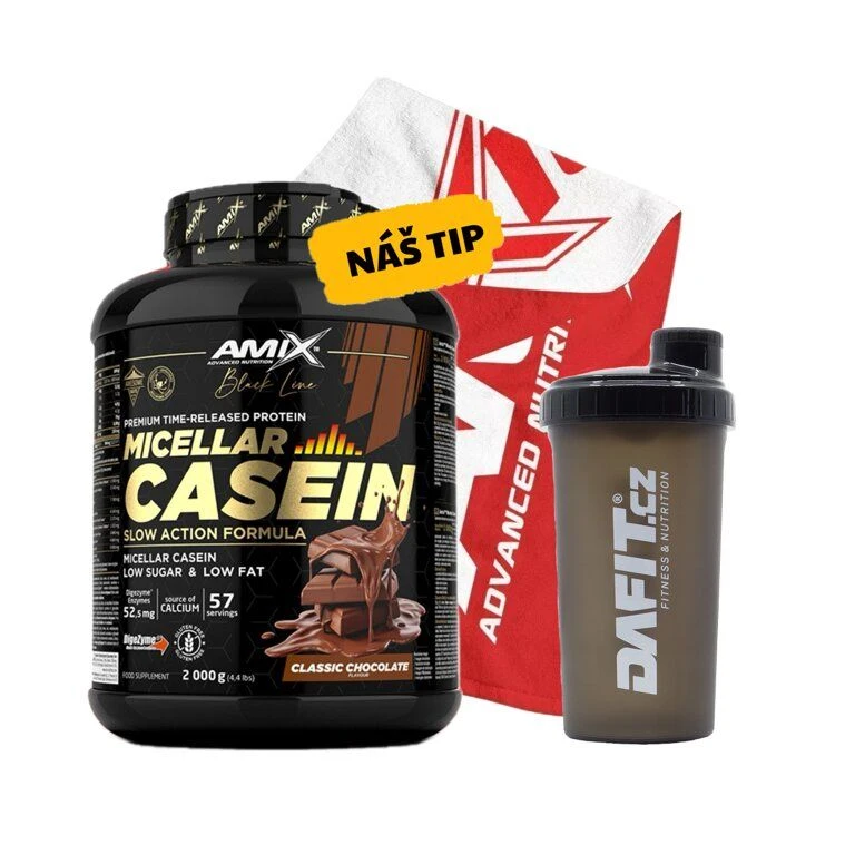Special Offer Amix Black Line Micellar Casein 2000 g + FREE Shaker 700 ml + towel