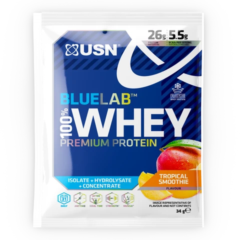 USN BlueLab 100 % Whey Protein Premium 34 g tropické ovoce