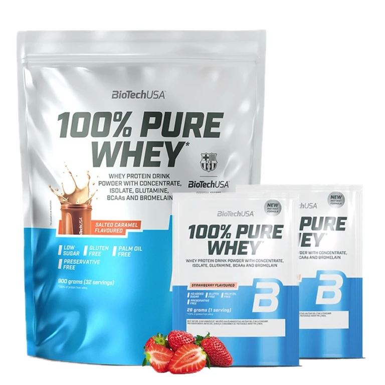 AKCE BioTech 100% Pure Whey 900 g + ZDARMA 2x 100% Pure Whey 28 g
