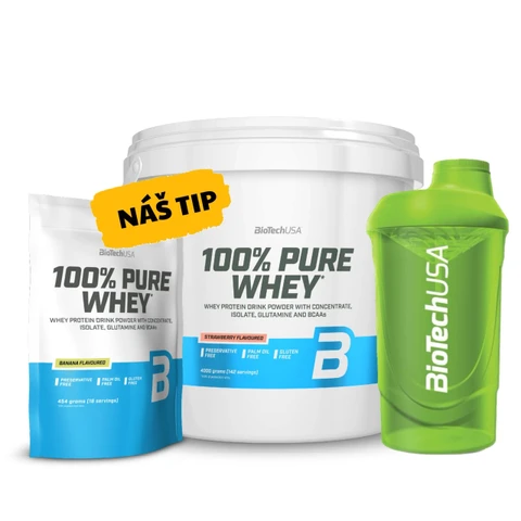 AKCE BioTech 100% Pure Whey 4000 g + ZDARMA 100% Pure Whey 454 g + Šejkr 600 ml