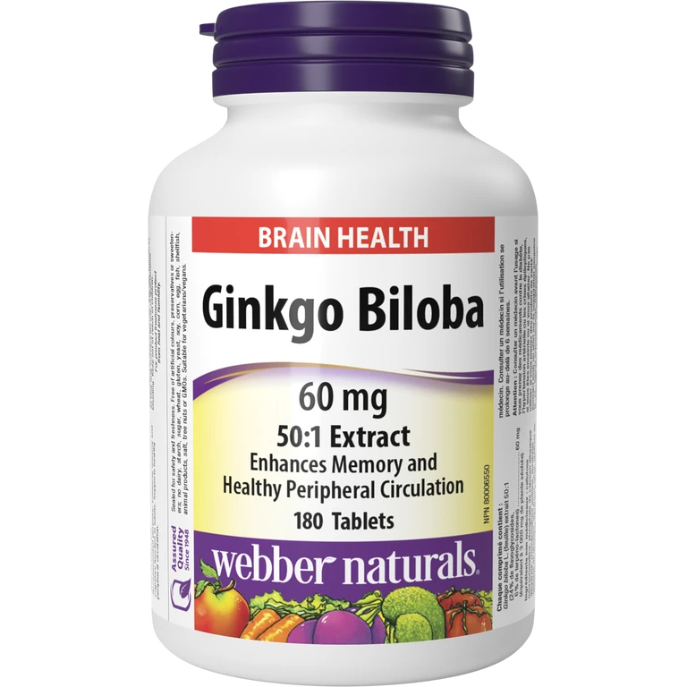 Webber Naturals Ginkgo Biloba 60 mg 180 tbl