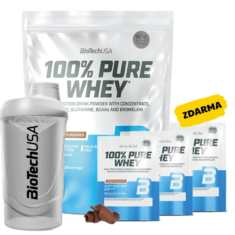 AKCE BioTech 100% Pure Whey 1000 g + ZDARMA Šejkr 600 ml + 3x vzorek
