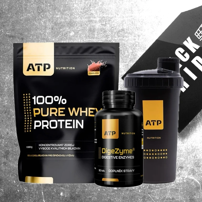AKCE ATP Nutrition 100% Pure Whey Protein 1000 g + ZDARMA DigeZyme 30 tob + Šejkr 700 ml