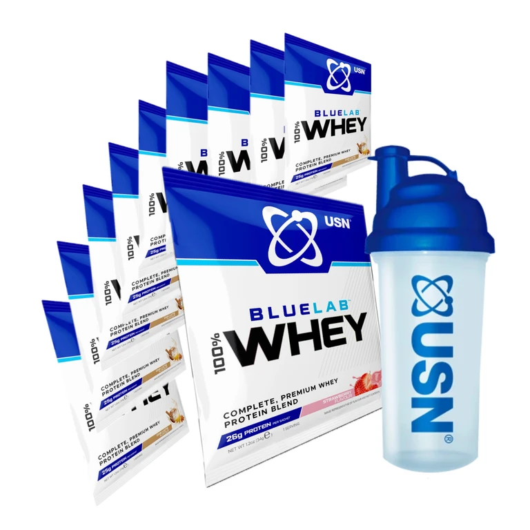 Special Offer 10x USN BlueLab 100% Whey Protein Premium 34 g + FREE Shaker 750 ml