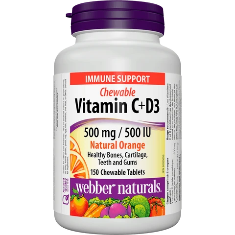 Webber Naturals Vitamin C+D3 500 mg/500 IU 200 tbl natural orange