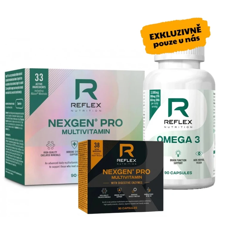 AKCE Reflex Nexgen Pro 90cps + ZDARMA Omega 3 90cps + Nexgen Pro+Digestive Enzymes 30 cps