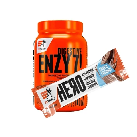 AKCE Extrifit Enzy 7! Digestive Enzymes 90 cps + ZDARMA Hero Protein Bar 65 g