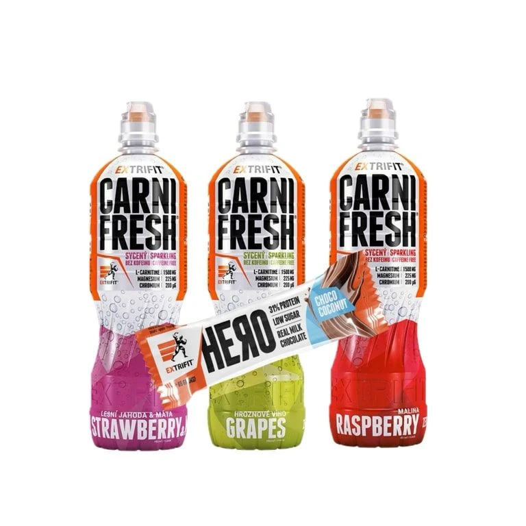 AKCE 3x Extrifit Carnifresh Sparkling Caffeine free 850 ml + ZDARMA Hero Protein Bar 65 g