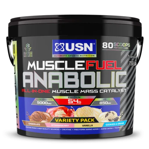 USN Muscle Fuel 4000 g variety pack (chocolate, strawberry, vanilla and cookie cream)