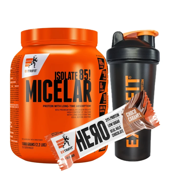 Special Offer Extrifit Micellar Casein 1000 g + FREE Shaker 600 ml + Hero bar 65 g