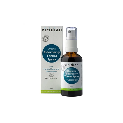 Viridian Organ Elderberry Throat Spray 50 ml (Sprej při bolesti v krku a kašli Bio)