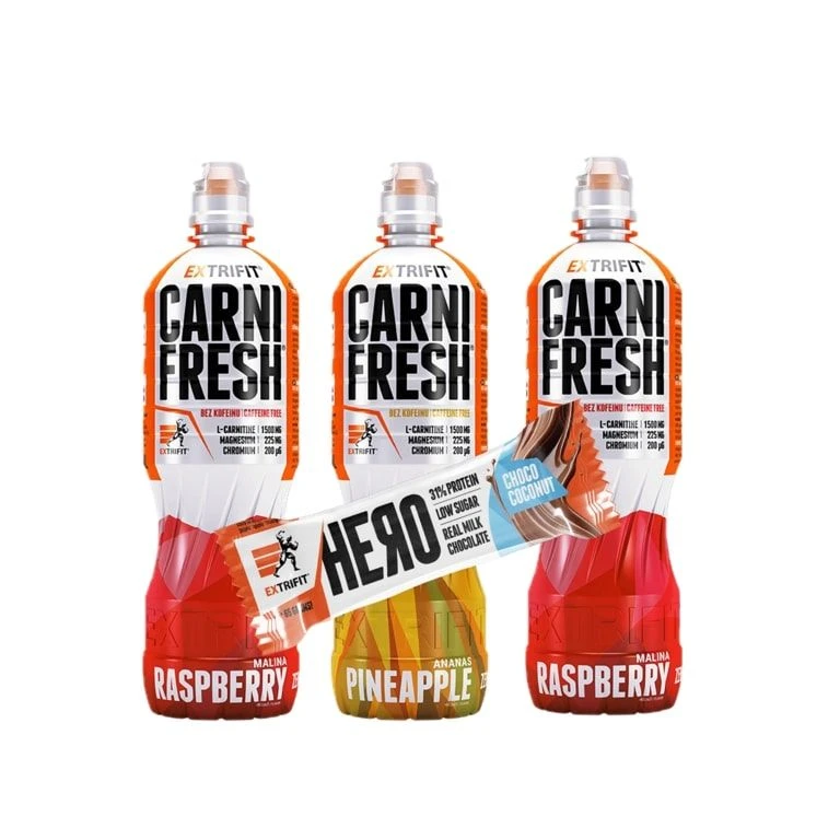 AKCE 3x Extrifit Carnifresh Caffeine free 850 ml + ZDARMA Hero Protein Bar 31% 65 g