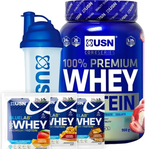 AKCE USN 100% Whey Protein Premium 908 g + ZDARMA Šejkr 750 ml + 3x vzorek