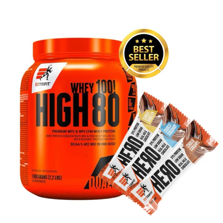 AKCE Extrifit High Whey 80 1000 g + ZDARMA 3x Hero Protein Bar 65 g