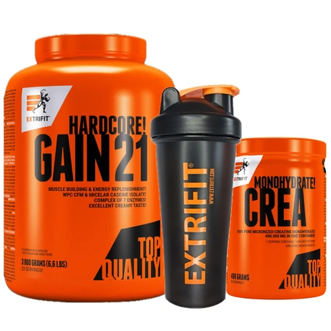 AKCE Extrifit Hardcore Gain 21 3000 g + Crea Monohydrate 400 g + ZDARMA Šejkr 600 ml