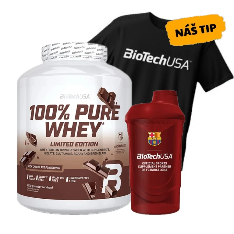 AKCE BioTech 100% Pure Whey 2270 g + ZDARMA Šejkr 600 ml + triko