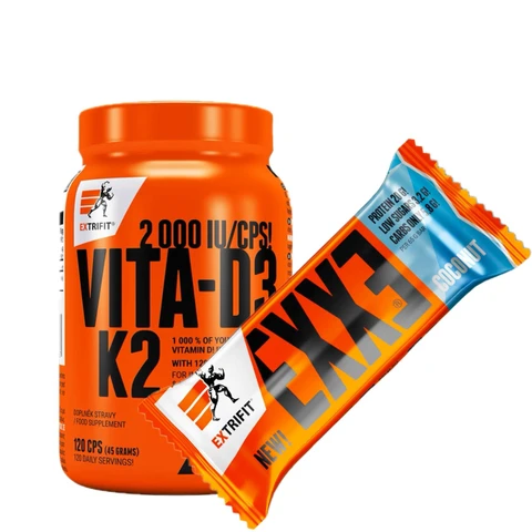 AKCE Extrifit Vita-D3K2 2000 IU/CPS 120 cps + ZDARMA Exxe Bar 65 g
